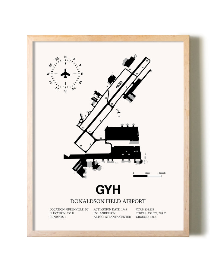 Donaldson Field Airport framed wall art in white frame