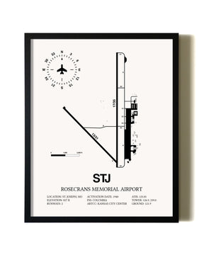 Framed Rosecrans Memorial Airport wall art poster in black frame