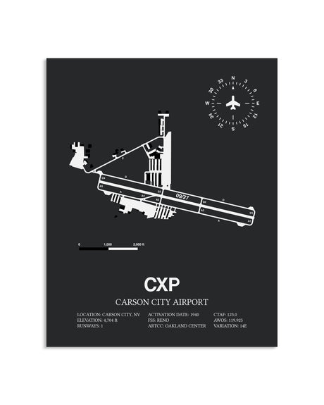 Gray Framed Carson City Airport layout wall art poster