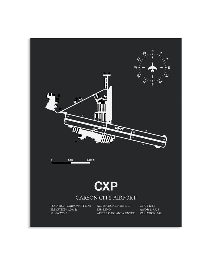 Gray Framed Carson City Airport layout wall art poster