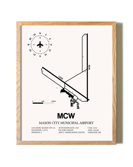 Mason City Municipal Airport framed print in natural wood frame
