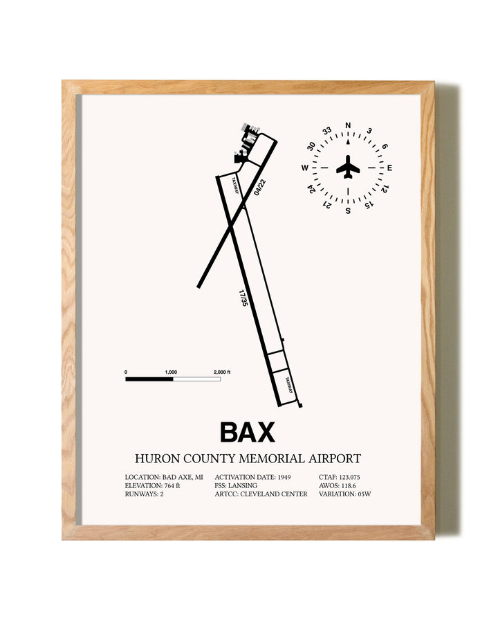 Huron County Memorial Airport framed print in natural wood frame