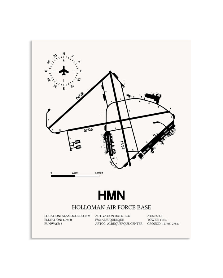 Gray Holloman Air Force Base framed poster displayed in an airplane hangar