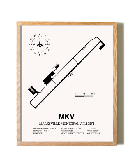 Marksville Municipal Airport framed print in natural wood frame