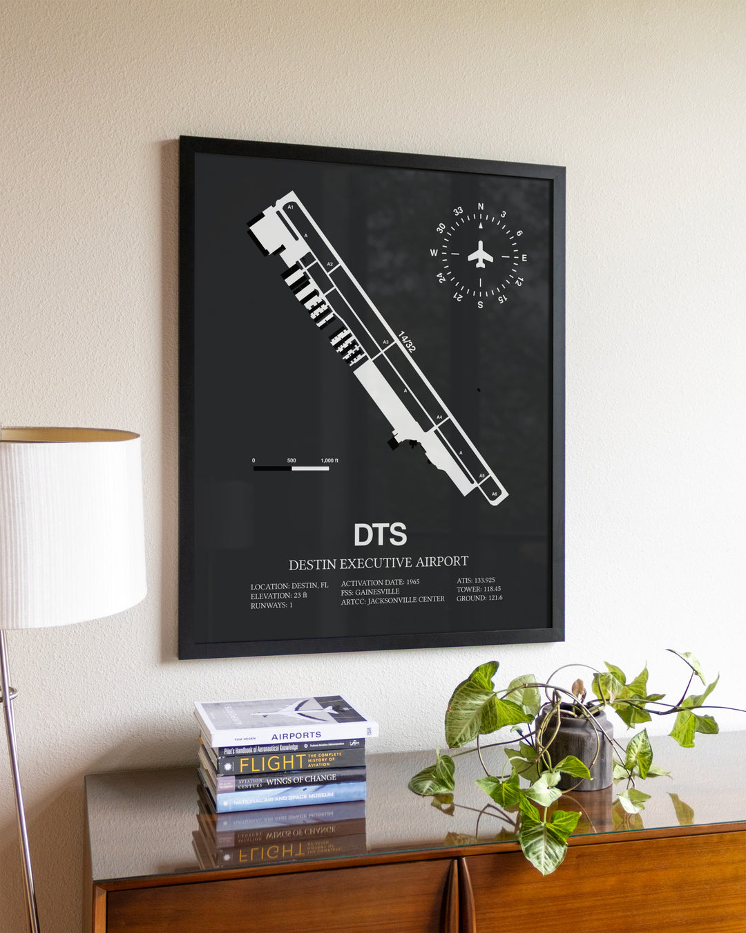 Gray Framed Destin Executive Airport wall art poster in black frame