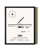 Framed Goshen Municipal Airport wall art poster in black frame