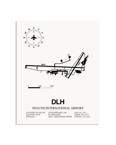 Gray Duluth International Airport framed poster displayed in an airplane hangar