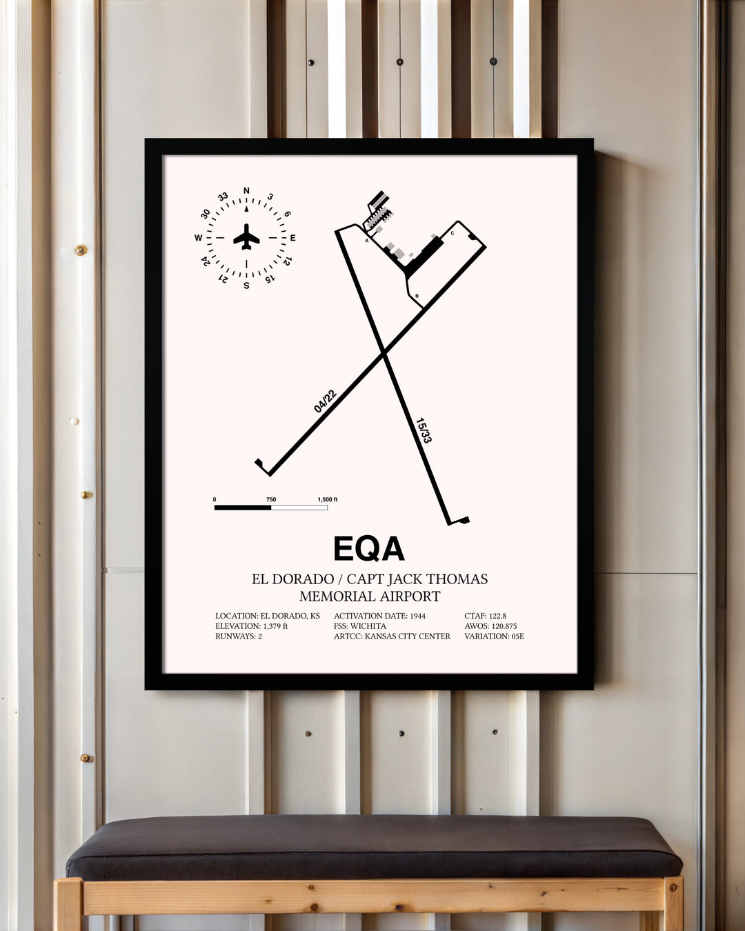El Dorado / Captain Jack Thomas Memorial Airport framed poster displayed in an airplane hangar
