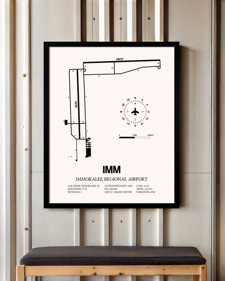 Immokalee Regional Airport framed poster displayed in an airplane hangar