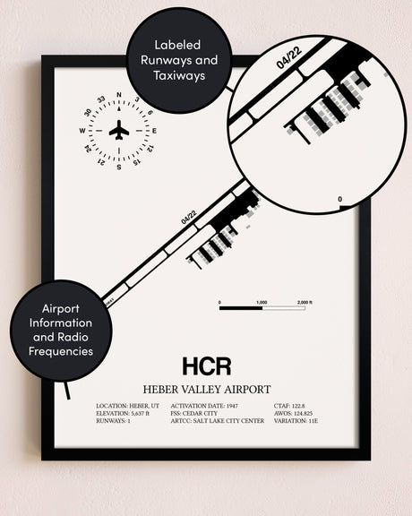 Framed Heber Valley Airport layout wall art poster