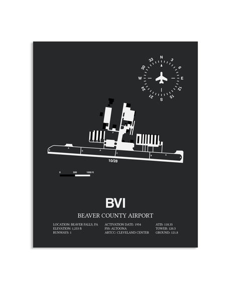 Gray Framed Beaver County Airport layout wall art poster