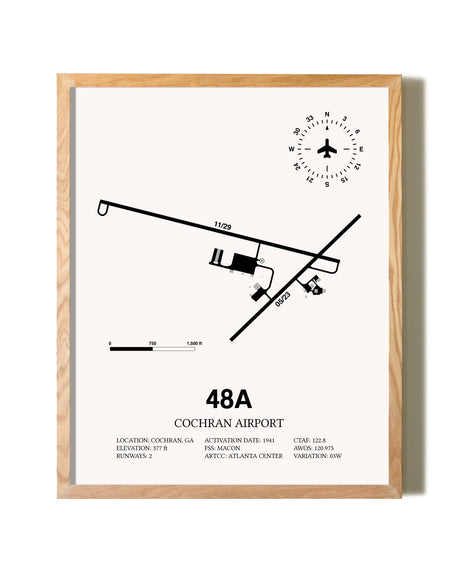 Cochran Airport framed print in natural wood frame
