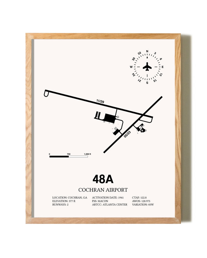 Cochran Airport framed print in natural wood frame