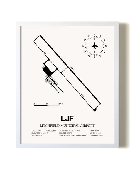 Litchfield Municipal Airport airport map poster in oak frame