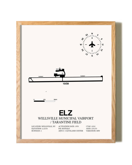 Wellsville Municipal Airport / Tarantine Field framed print in natural wood frame