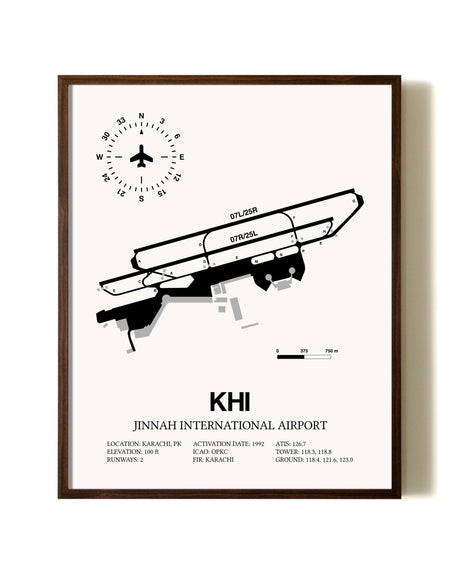 Jinnah International Airport aviation print in walnut frame