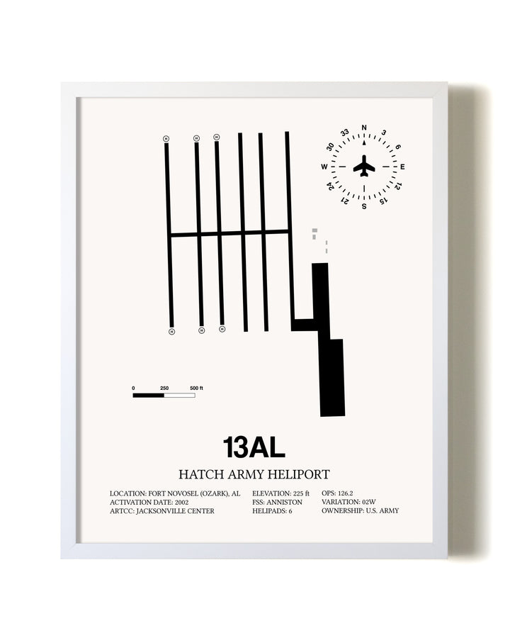 Hatch Army Heliport airport map poster in oak frame