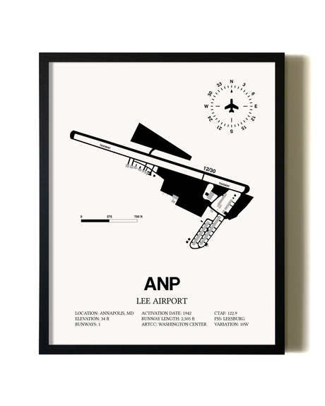 Framed Lee Airport wall art poster in black frame
