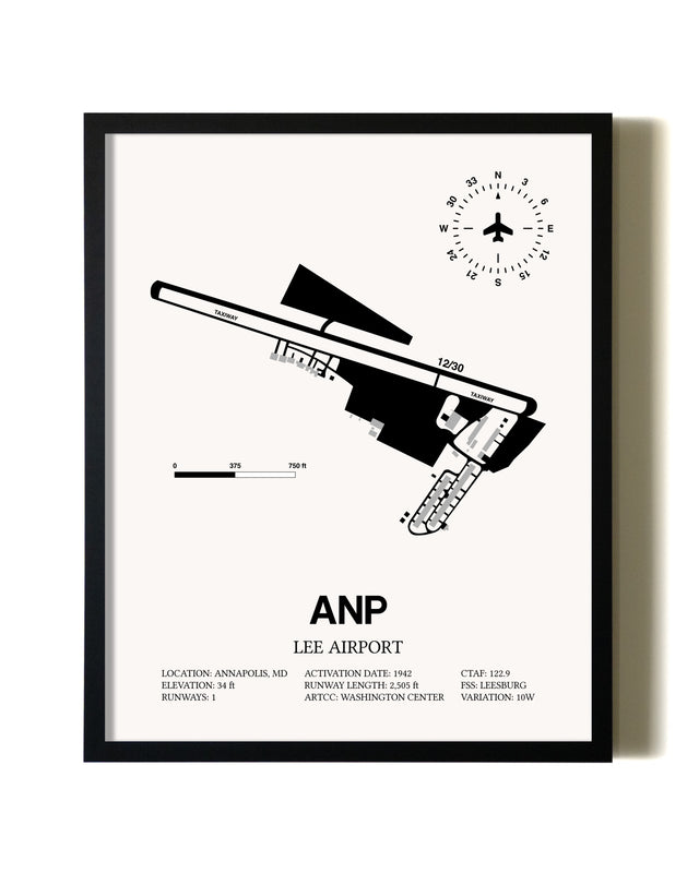 Framed Lee Airport wall art poster in black frame
