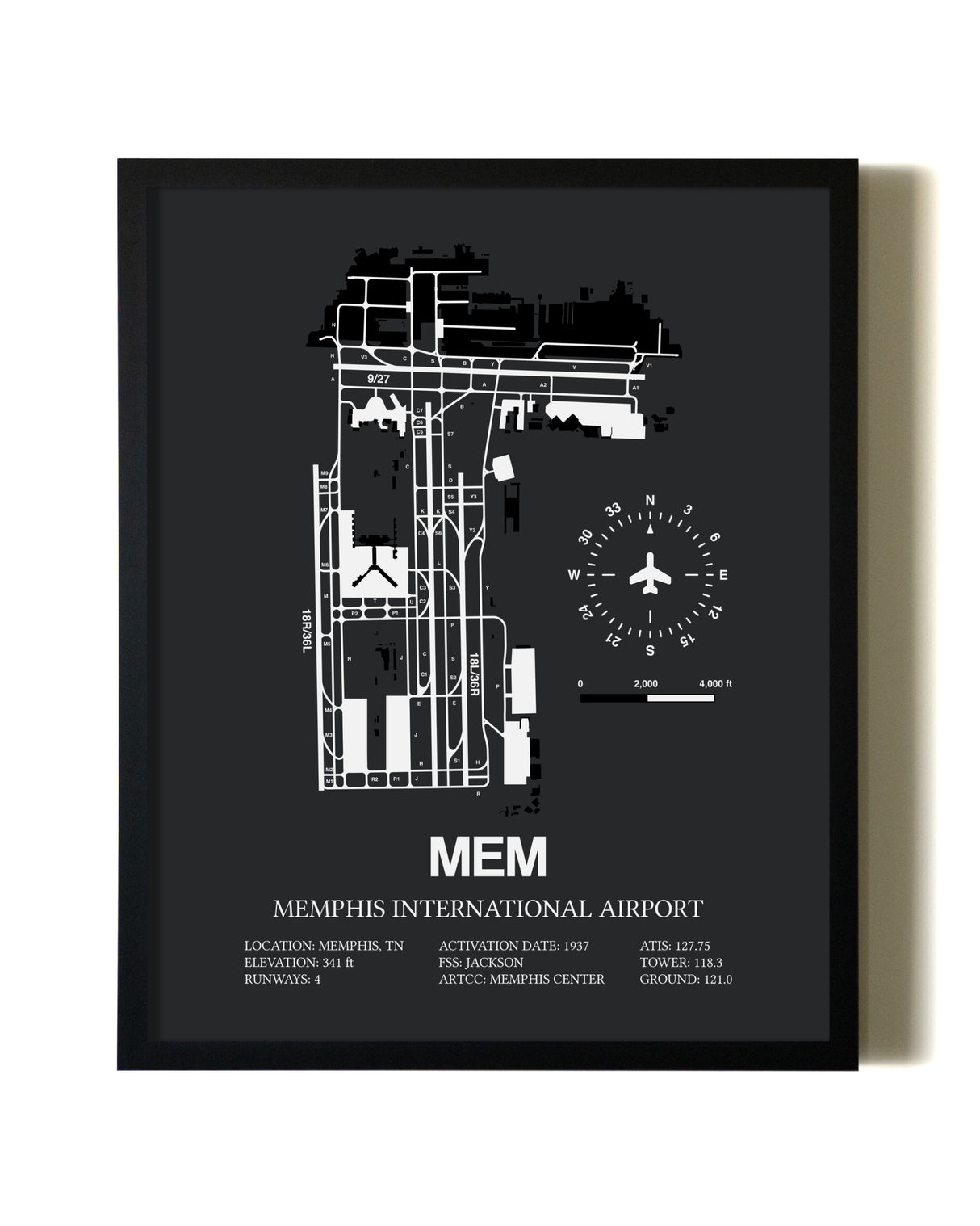 Unframed Memphis International Airport map print poster