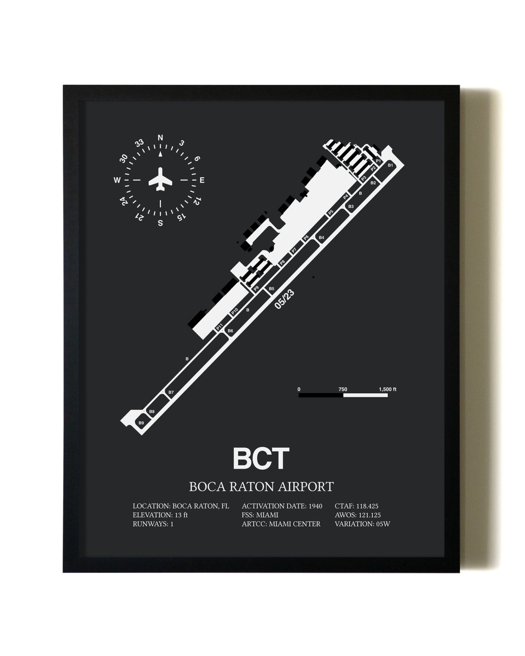 Unframed Boca Raton Airport map print poster