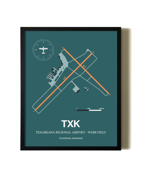 Green Texarkana Regional Airport - Webb Field aviation wall décor in black wood frame