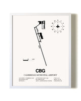 Cambridge Municipal Airport airport map poster in oak frame