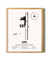 Buffalo Municipal Airport framed print in natural wood frame