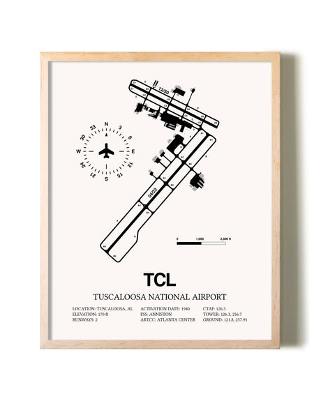 Tuscaloosa National Airport framed wall art in white frame