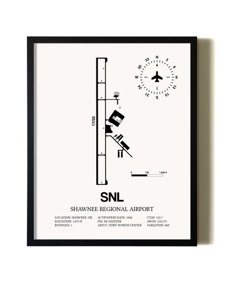 Framed Shawnee Regional Airport wall art poster in black frame
