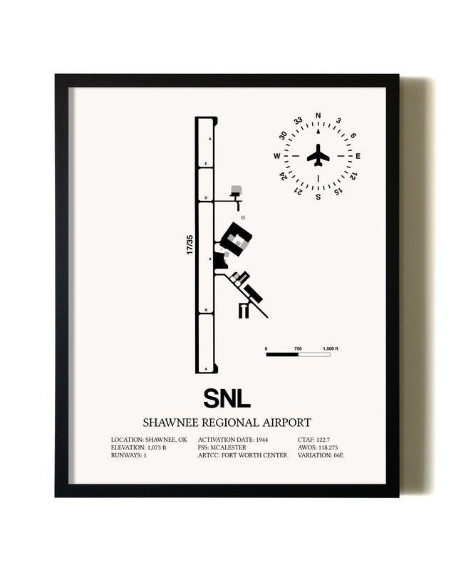 Framed Shawnee Regional Airport wall art poster in black frame