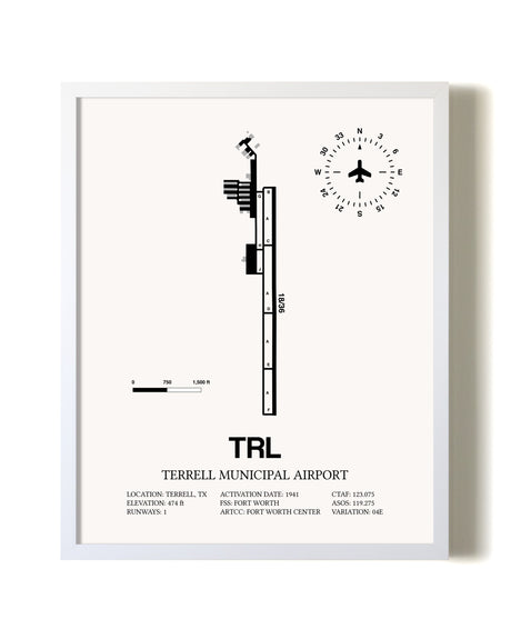 Terrell Municipal Airport airport map poster in oak frame