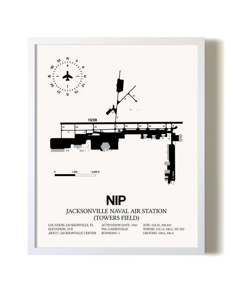 Jacksonville Naval Air Station (Towers Field) airport map poster in oak frame