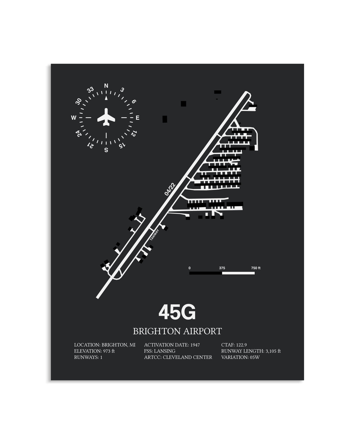 Gray Framed Brighton Airport layout wall art poster