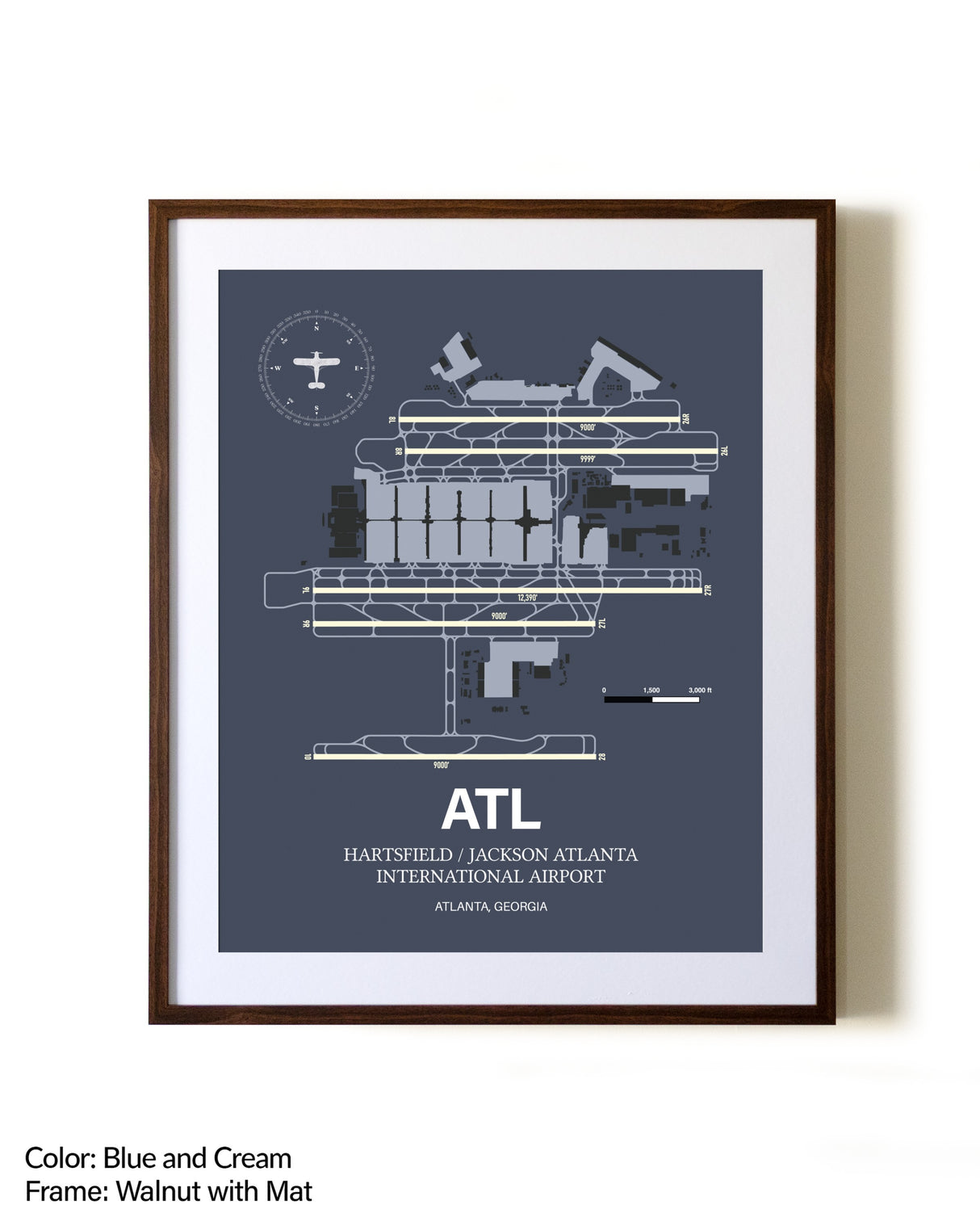 Hartsfield/Jackson Atlanta International Airport aviation print in walnut frame with mat