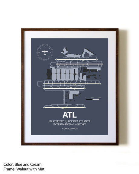 Hartsfield/Jackson Atlanta International Airport aviation print in walnut frame with mat