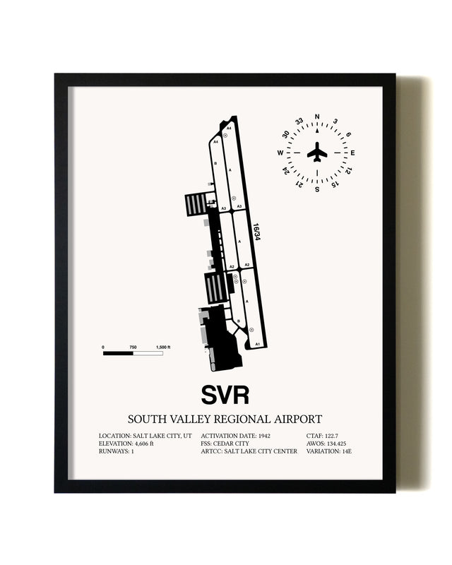Framed South Valley Regional Airport wall art poster in black frame
