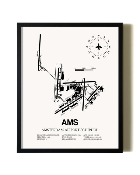 Framed Amsterdam Airport Schiphol wall art poster in black frame