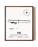 Kendallville Municipal Airport aviation print in walnut frame