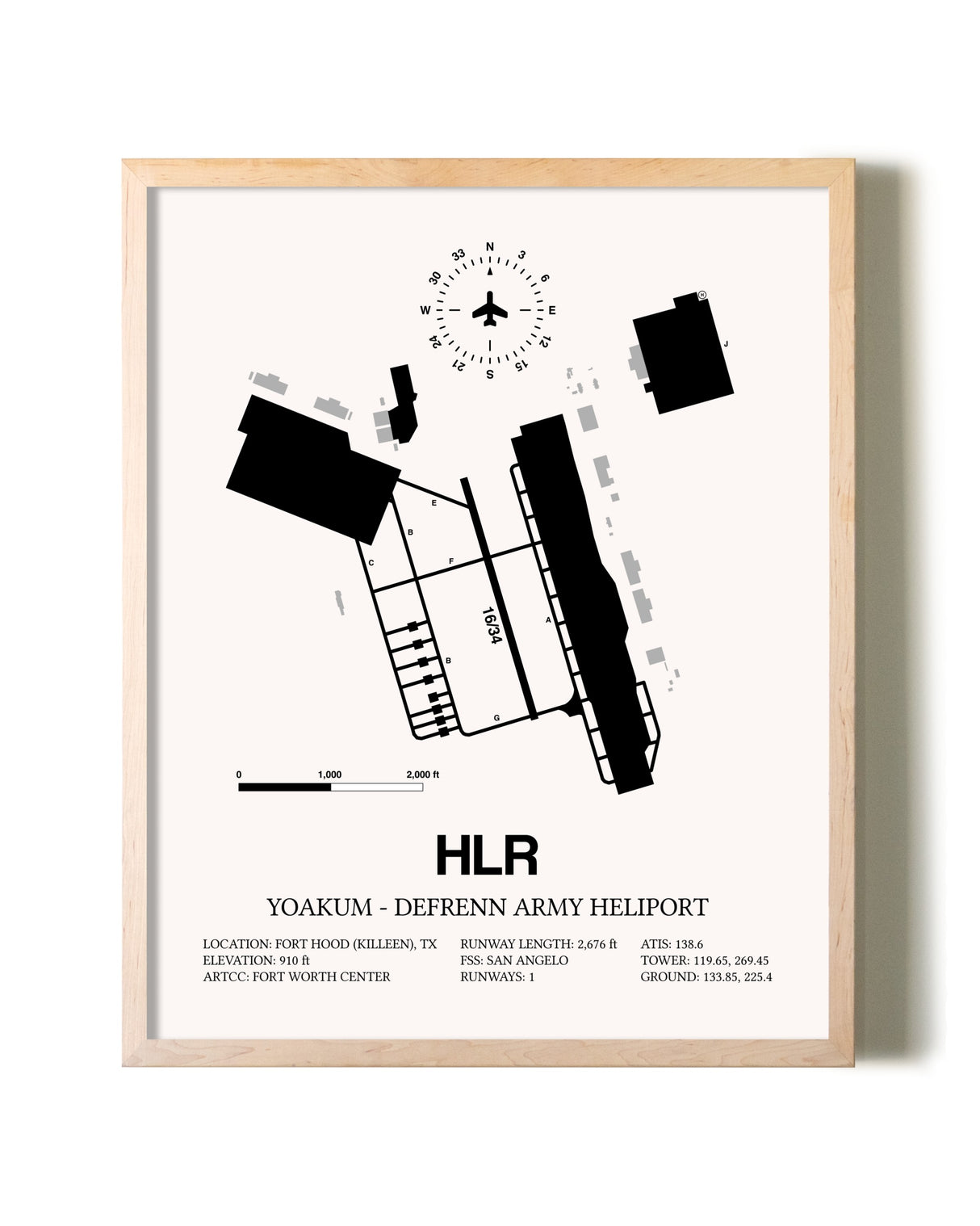 Yoakum-Defrenn Army Heliport framed wall art in white frame