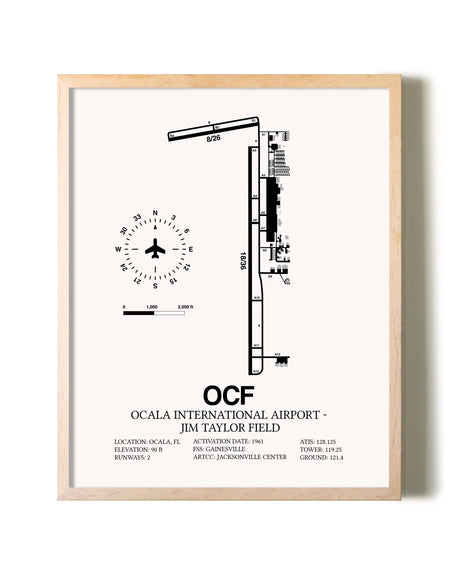 Ocala International Airport-Jim Taylor Field framed wall art in white frame