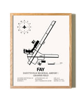 Fayetteville Regional Airport / Grannis Field framed print in natural wood frame