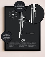 Bolingbrook's Clow International Airport poster size comparison chart