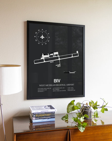 Gray Framed West Michigan Regional Airport wall art poster in black frame