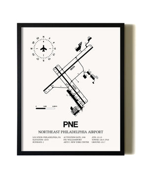 Framed Northeast Philadelphia Airport wall art poster in black frame