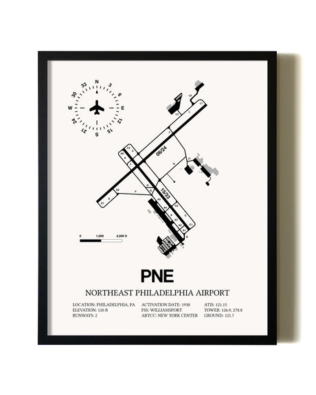 Framed Northeast Philadelphia Airport wall art poster in black frame