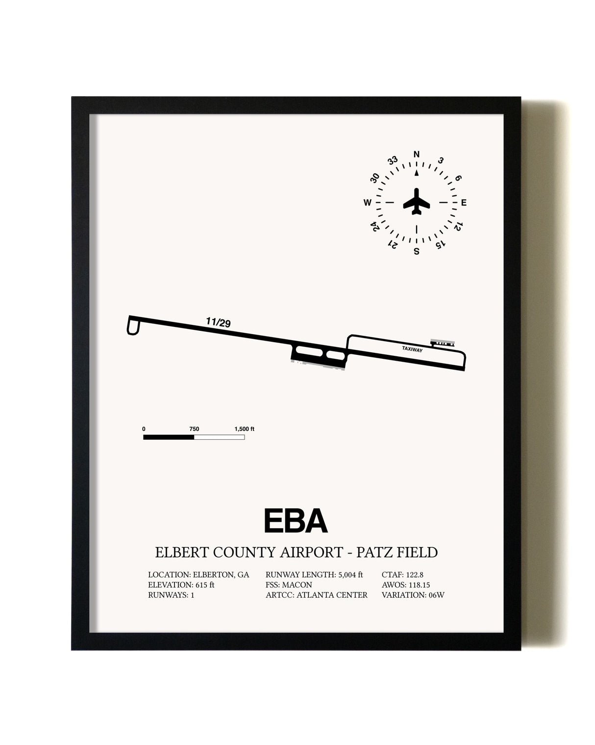 Framed Elbert County Airport-Patz Field wall art poster in black frame