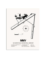 Gray McMinnville Municipal Airport framed poster displayed in an airplane hangar