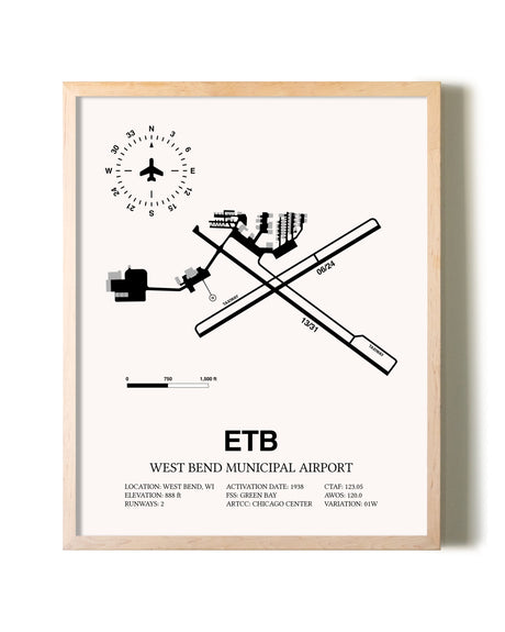 West Bend Municipal Airport framed wall art in white frame