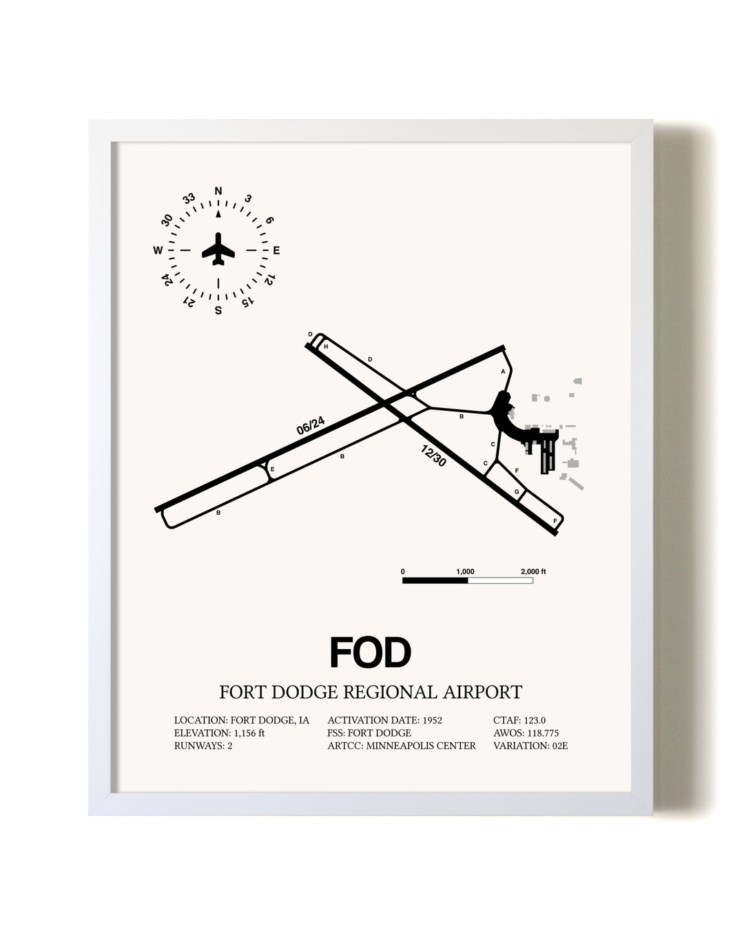 Fort Dodge Regional Airport airport map poster in oak frame